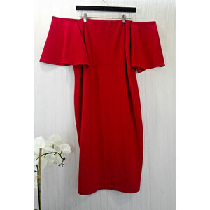 Saprano Midi Bodycon Off the Shoulder Red Dress Coquette Women's 2XL